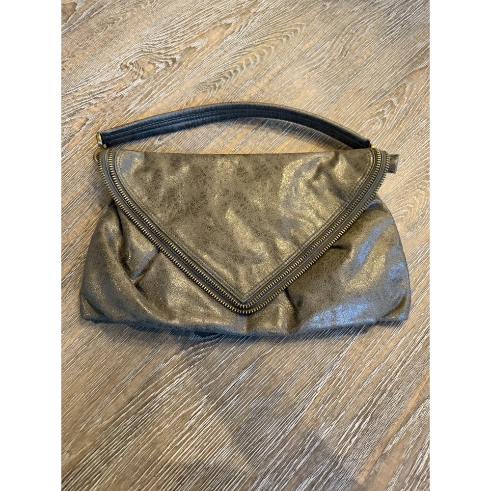 Matt & Nat Vegan Leather Large Gray Envelope Clutch Zipper Trim Satchel Handbag